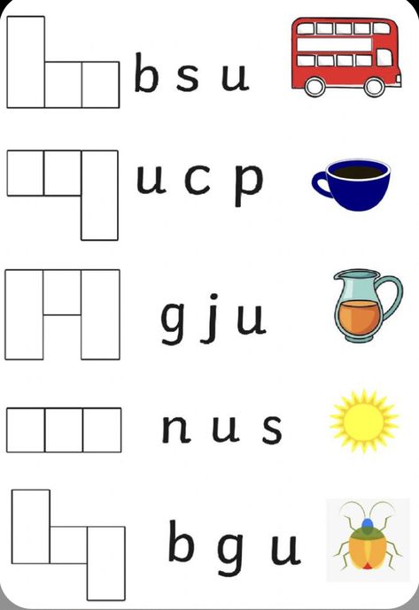 Writing Cvc Words Worksheets Free, Cvc U Words Worksheet, Unscramble The Words Worksheets, Building Words Worksheet, Ela Worksheets Kindergarten, U Sound Words Worksheet, Reading Worksheets For Kindergarten, Sound Words Worksheet, Puzzle Worksheets For Kids