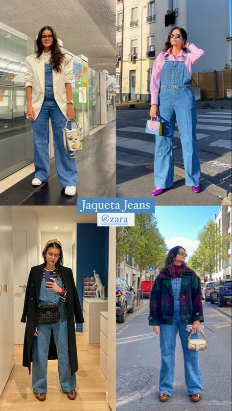 Jean Overall Outfits Winter, Overall Outfit Winter, Jean Overall Outfits, Overalls Outfit Aesthetic, Styling Overalls, Denim Overalls Outfit, Dungarees Outfits, Overalls Winter, Winter Outfits Street Style