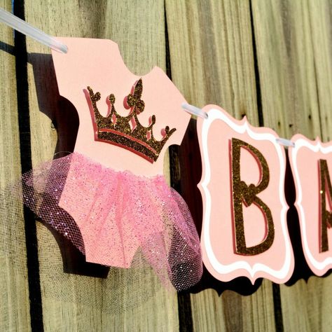 Princess Tutu Baby Banner. Perfect for baby showers or even baby room decor. Cat Baby Shower, Girl Shower Themes, Baby Shower Pictures, Baby Frame, Girl Baby Shower Decorations, Baby Banners, Princess Tutu