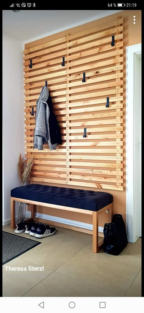 Side Entryway Ideas, Front Door Drop Zone, Wall Coat Rack Ideas Entryway, Front Entry Ideas, Drop Zone Ideas Entryway, Wood Coat Rack, Home Hall Design, Hall Design, Home Entrance Decor