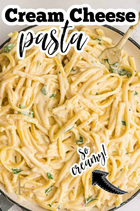 This cream cheese pasta recipe is not only easy but it's so creamy and delicious! #cream #cheese #pasta #recipe Cream Cheese Pasta Sauce, Recipes Using Cream Cheese, Cream Cheese Spaghetti, Creamy Chicken Pasta Recipes, Cream Cheese Butter, Cheesy Pasta Recipes, Cream Cheese Pasta, Cheese Pasta Recipes, Cream Cheese Sauce