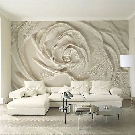 3d Wallpaper White, 3d Wallpaper Design, Wallpaper Rose, 3d Wallpaper For Walls, White Rose Flower, Bedroom Murals, Custom Murals, Simple Living Room, Cleaning Walls