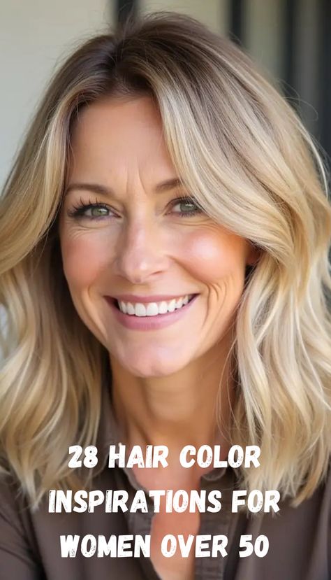 Revitalize your look with 28 stunning hair color ideas for women over 50. This guide offers a range of shades, from soft pastels to vibrant hues, ensuring there's something for everyone. Embrace the chance to express your personality and add a pop of color to your style. Hair Color For Dishwater Blonde, Blond Hair Over 40, Lowlights For Blondes Medium Length, Champagne Colored Hair, Blending Gray Hair With Strawberry Blonde, Natural Grey Hair With Blonde Highlights, Blonde For Women Over 50, Mushroom Light Brown Hair, Professional Hair Color Ideas