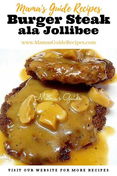 Burger Gravy Recipe, Burger Steak Recipe Jollibee, Jollibee Burger Steak, Burger Steak Recipe, Jollibee Burger, Burger Patty Recipe, Burger Steak, Hamburger Steak Recipes, Easy Filipino Recipes