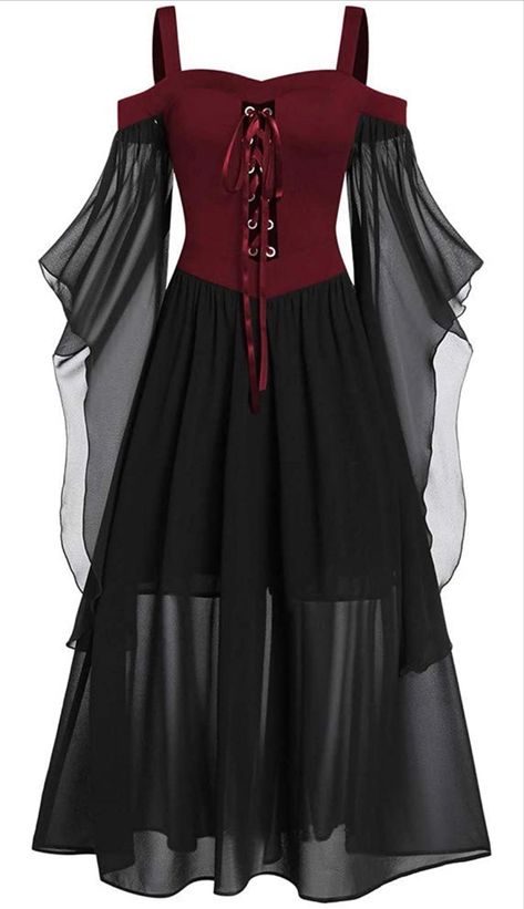 Vintage dress gothic style dress affordable costumes Dress With Suspenders, Witch Dress, Dress With Corset, Trumpet Sleeve, Vestidos Vintage, Halloween Dress, Costume Dress, Types Of Skirts, Strap Dress