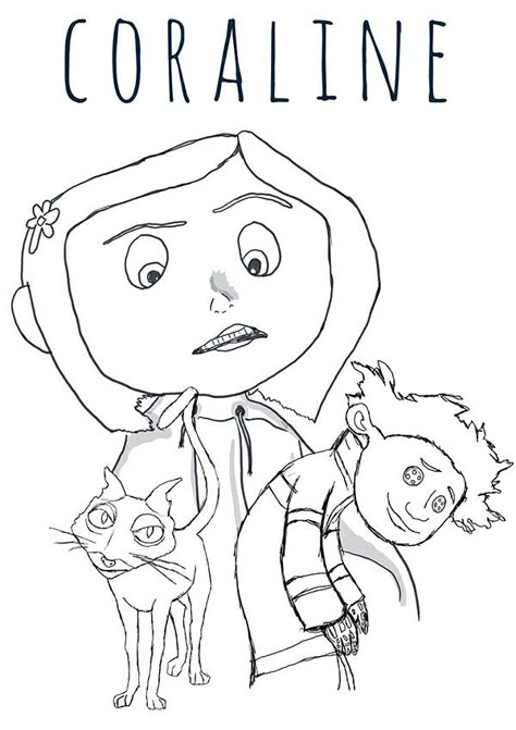 Coraline Coloring Page, Coraline Coloring Pages, Turtle Coloring, Tattoo Coloring Book, Hello Kitty Printables, Color Sheets, Cat Coloring Book, Dark Art Drawings, Cartoon Coloring Pages