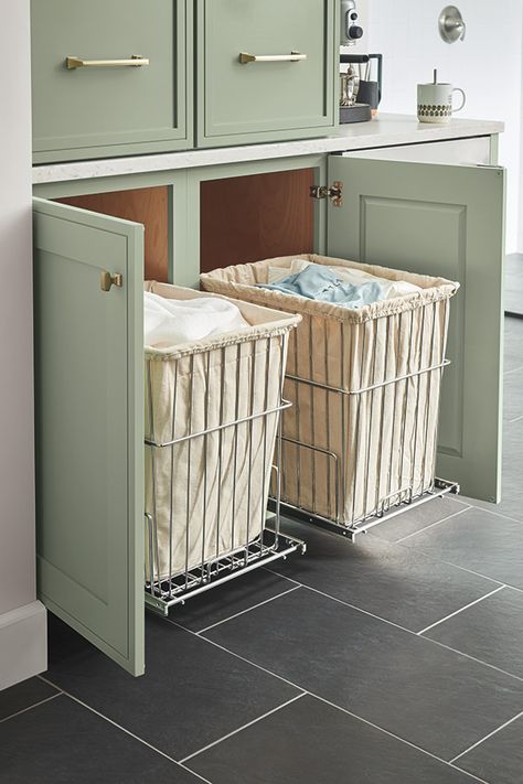 Diamond at Lowes - Organization - Linen Closet with Removable Hamper Cabinet With Laundry Hamper, Bathroom Laundry Baskets, Laundry Design, Laundry Room Renovation, Laundry Ideas, Laundry Room Inspiration, Laundry Room Remodel, Laundry Room Diy, Bathroom Closet