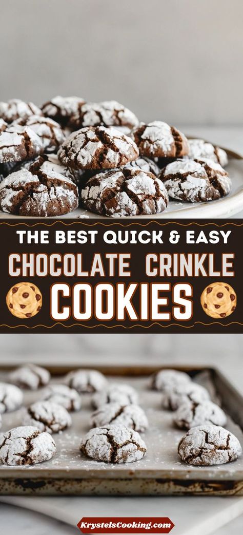 Easy Chocolate Crinkle Cookie Recipe: Discover the best chewy chocolate crinkle cookies with this easy recipe. Perfect for any sweet tooth! Cookie Recipes Crinkle, Easy Chocolate Cookies Cocoa, Best Crinkle Cookies Recipe, Chocolate Powder Cookies, Gf Chocolate Crinkle Cookies, 2 Ingredient Crinkle Cookies, Kris Kringle Cookies Recipe, Oreo Crinkle Cookie, Cookies Using Cocoa Powder