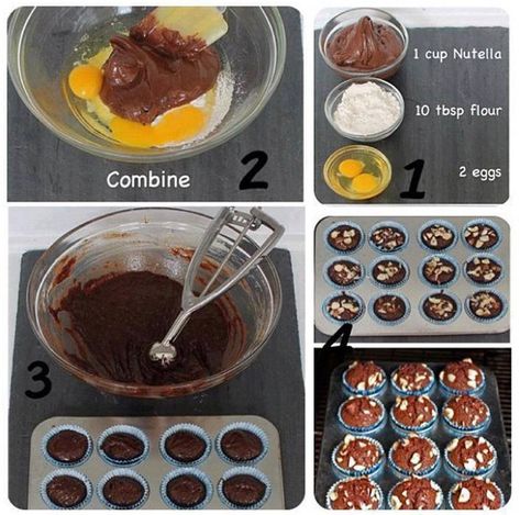 Diy Nutella, Muffin Nutella, 3 Ingredient Nutella Brownies, Easy Nutella Brownies, 3 Ingredient Brownies, Nutella Muffin, Nutella Recipes Easy, Nutella Muffins, Nutella Fudge