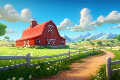 Farm Cartoon Background, Farm Architecture, Farm Cartoon, Illustration House, Image Cloud, Goat Barn, House Farm, Cartoon 3d, Architecture Landscape