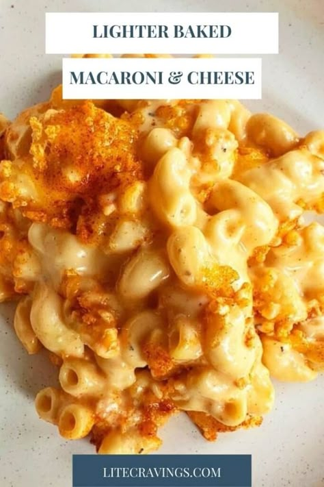 Light Mac And Cheese Recipe, Healthy Mac N Cheese Recipe, Lite Cravings, Mac And Cheese Healthy, Meatless Dinners, Healthy Mac N Cheese, Cravings Recipes, Easy Mac N Cheese, Mac And Cheese Casserole