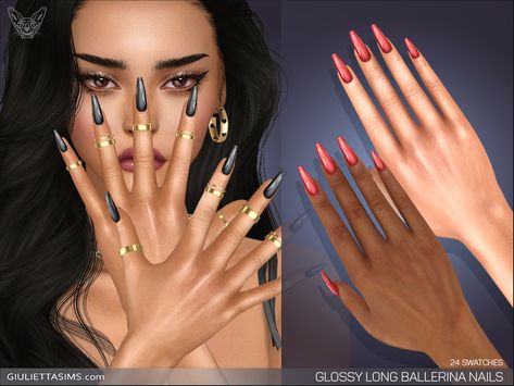 Sims Nails Cc, Ts4 Cc Nails, Sims 4 Cc Nails, Long Ballerina Nails, Cc Nails, Sims 4 Nails, Ten Nails, Natural Nail Art, The Sims 4 Custom Content