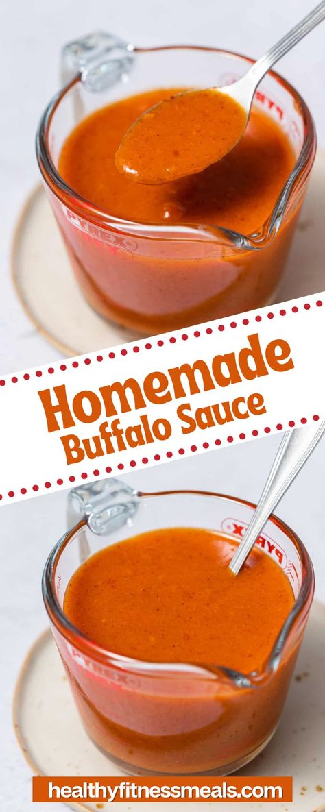 Tangy and spicy homemade buffalo sauce is a must if you love elevating your meals. Drizzle this easy, homemade buffalo sauce over chicken, casseroles, salads, and so much more! With just a few simple steps, you’ll have your own hot sauce from scratch ready in minutes! There are endless ways to enjoy buffalo sauce. Use it as a base for your next marinade, dipping sauce, or dressing–there really are no limits when it comes to buttery and delicious hot sauce! Buffalo Sauce Recipe Easy, Homemade Hot Wings, Hot Wing Sauce Recipe, Buffalo Wings Sauce Recipe, Easy Homemade Buffalo Sauce, Chicken Wing Dip, Buffalo Sauce Recipe, Hot Wing Sauces, Wing Sauce Recipes