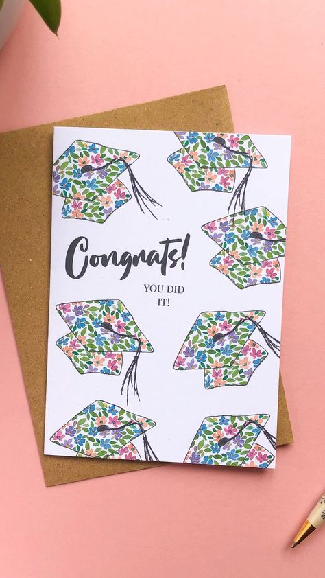 Congrats! You did it!

Card is covered in floral patterned graduation caps. Graduation Cards Diy, Diy Graduation Cards, Watercolor Graduation, Graduation Congratulations, Stationery Brand, Hand Drawn Cards, Congratulations Cards, Greeting Card Collection, Plants Nature