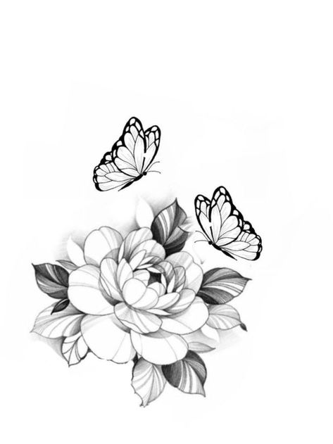 Peonies And Butterfly Tattoo, Peony Tattoo With Butterfly, Peony Butterfly Tattoo, Peony And Butterfly Tattoo, Memorial Tattoo Quotes, Peony Flower Tattoos, Rose And Butterfly Tattoo, Butterfly Drawings, Butterfly With Flowers Tattoo