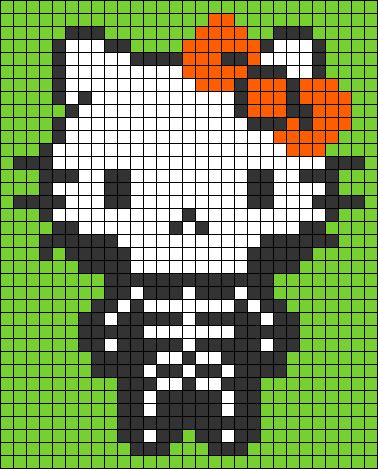 Hello Kitty Pixel Art Grid, Pixel Halloween Art, Halloween Grid Art, Skeleton Hello Kitty Pixel Art, Halloween Crochet Grid, Melanie Martinez Alpha Pattern, Halloween Pixel Grid, Pixel Art Pattern Halloween, Skeleton Pixel Art Grid