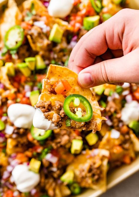 The Best Loaded Nachos Recipe - Eating Bird Food Loaded Nachos Healthy, Vegetarian Nachos Recipe Easy, Loaded Nachos Recipe Vegetarian, Vegan Loaded Nachos, Loaded Nachos Recipe Beef Tortilla Chips, Healthy Bean Dip, Vegetarian Nachos Recipe, Recipe Tortilla, Loaded Nachos Recipe