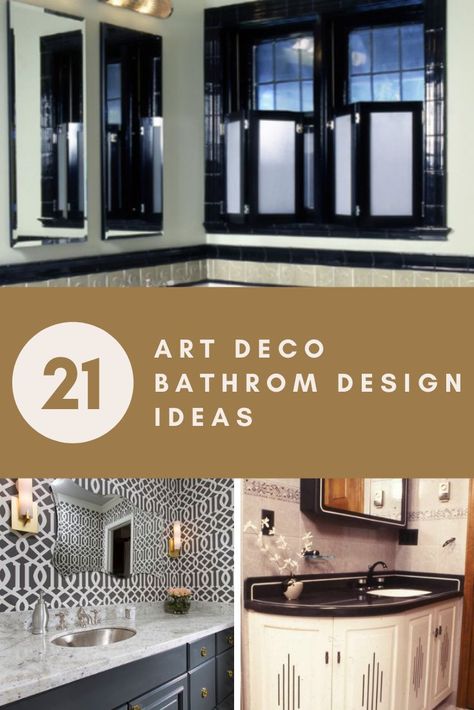 21 Art Deco Bathroom Design Ideas Art Deco Bathroom Tile Ideas, Art Deco Washroom, Art Deco Bathroom Fixtures, Art Deco Toilet Room, Modern Art Deco Bathroom Ideas, Black Art Deco Bathroom, Art Deco Vanity Bathroom, Art Deco Style Bathroom, Art Deco Tiles Bathroom