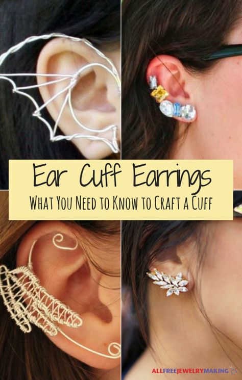 Ear Cuff Tutorial, Free Bead Patterns, Ear Cuff Diy, Elf Ear, Elf Ear Cuff, Ear Cuff Earrings, Barbell Earrings, October Birthstone Jewelry, Wire Diy