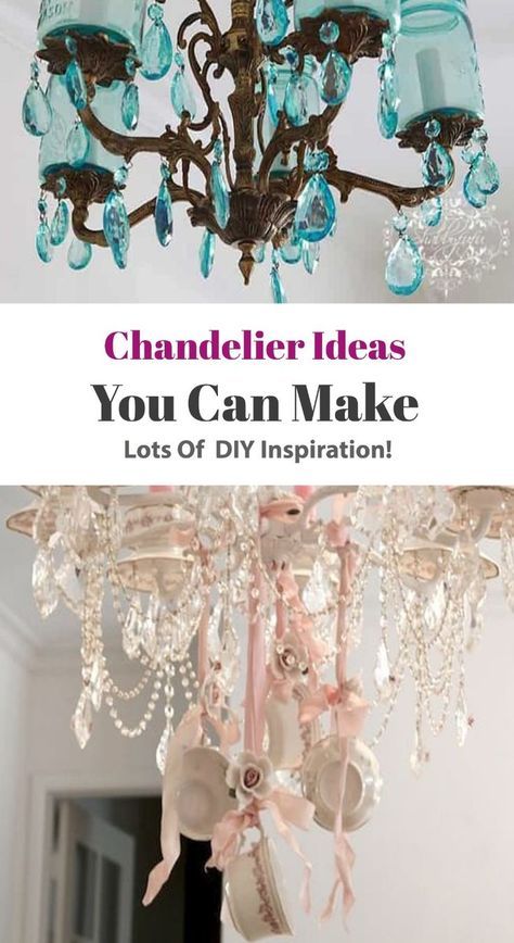 Unique chandelier ideas and hacks for the DIYer including Mason jar chandeliers, teacup chandeliers, farmhouse lighting and more!   #farmhouselighting #shabbychiclighting #masonjarlights #masonjars #teacupchandeliers #teacupslights Upcycled Chandelier Ideas, Diy Outside Chandelier, Repurposed Chandelier Ideas, Upcycle Chandelier Diy, Repurpose Old Chandelier Ideas, Repurposing Chandeliers, Old Chandelier Ideas Repurposed, Diy Chandelier Ideas Upcycling, Repurposed Chandelier Crystals