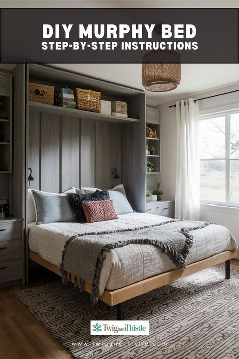 Discover space-saving Murphy bed ideas perfect for any room. Combine functionality and style effortlessly. 🌿✨ #MurphyBed #SpaceSaving #DIYProjects #HomeDesign #SmallSpaces Give us your take on this. Guest Bed Options, Murphy Bed Hinges, Murphy Bed Desk Combo Plans, Murphy Bed Shelf, Black Murphy Bed Office, Free Murphy Bed Plans, Basement Murphy Bed Ideas, Best Murphy Bed Ideas, Guest Bedroom Ideas Murphy Bed