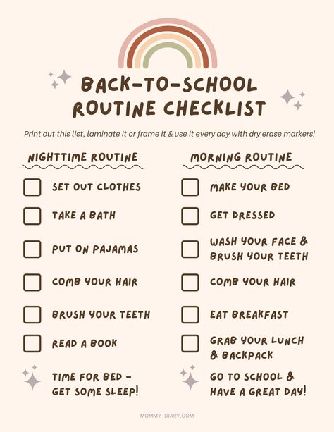 Visit here to download this Free Downloadable Back-to-School Checklist on Mommy Diary! If you are looking for a back to school checklist for parents, then this is the blog post for you. Get inspired to download this awesome back to school checklist for kids as well. Be sure to help your kids get back to normal back to school routines for kids. Back to school routines at home will help your kids ease into the new school year as well. #backtoschool #school #kids Good Notes Daily Planner, After School Checklist, Back To School Routine, Before School Routine, Time Management Ideas, Night Before School, Morning School, Middle School Survival, School Routine For Teens