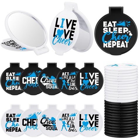 PRICES MAY VARY. Stylish and Inspiring Design: the cheerleading gifts feature vibrant cheerleader and trumpet patterns and are printed with motivational phrases that inspire positivity and energy; This makes these mirrors not just functional, but also delightful and uplifting Quantity and Variety: you will receive 50 cheer compact mirror bulk in 5 different styles, mainly in 2 colors, 25 for each color; This large and diverse set is beneficial for a variety of needs, such as sharing with cheerle Cheerleading Team Gifts, Cheer Competition Gifts, Cheerleader Gifts, Cheer Bag, Blue Cheer, Cheer Party, Team Pink, Cheerleading Gifts, Competitive Cheer