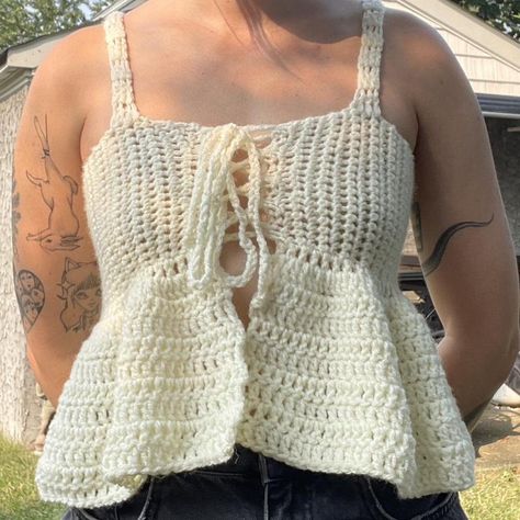 white cream crochet top

-handmade by me
-tie up... - Depop Fairycore Grunge, Barbie Summer, Crochet Tank Top, Crochet Tank, Crocheted Item, Tank Tops Women, Crochet Top, Knit Crochet, Women Accessories