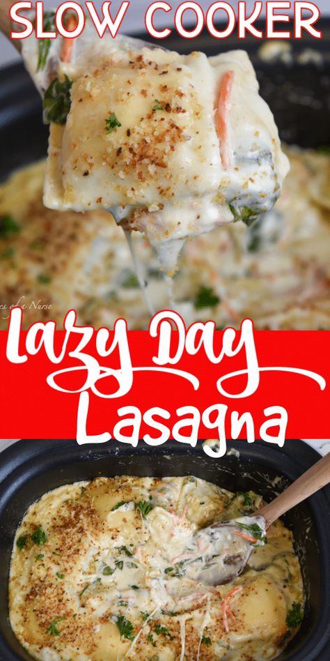 Crock Pot Casseroles Easy, Lazy Day Lasagna, Ravioli Alfredo, Cheese Ravioli Recipe, Crockpot Lasagna Easy, Crockpot Ravioli, Lazy Lasagna, Crockpot Lasagna, Slow Cooker Lasagna