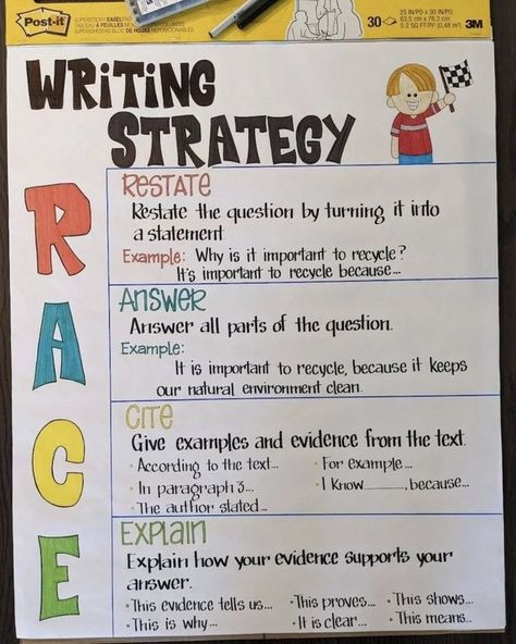 Race Paragraph Writing, Racer Strategy Anchor Chart, Race Writing Anchor Chart, Races Strategy Anchor Chart, Race Anchor Chart Middle School, Race Reading Strategy, Rap Writing Strategy, Race Anchor Chart 3rd Grade, Race Writing Strategy Anchor Charts