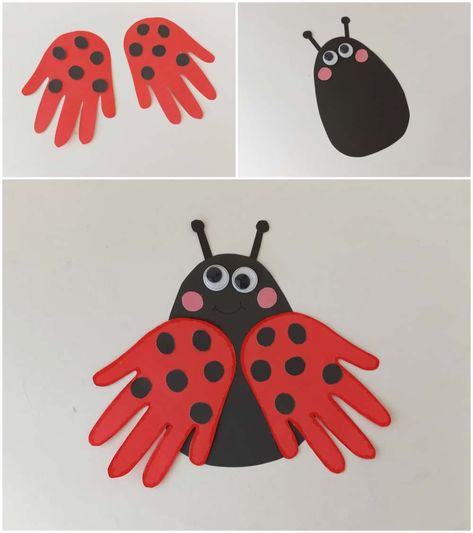 Babysitting Crafts, K Crafts, Ladybug Crafts, Toddler Art Projects, Toddler Arts And Crafts, Preschool Arts And Crafts, Preschool Art Activities, Handprint Crafts, Kindergarten Crafts