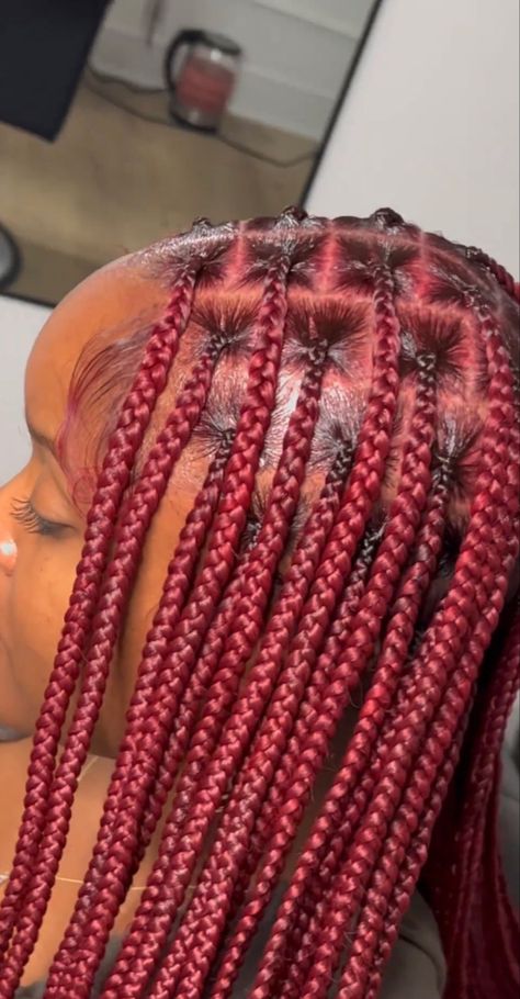 Burgundy Hair Dye, Red Braids, Red Box Braids, Protective Braids, Curly Hair Accessories, Braids Hairstyles For Black Women, Cute Box Braids, Colored Braids, Locs Styles