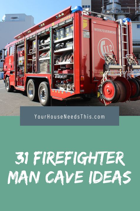 31 Firefighter Man Cave Ideas - Today we show you some amazing inspirations and ideas on how to decor your basement and man cave area. #house #homediy #home #decor #decorideas #housedecor #basement #mancave Firefighter Man Cave Ideas, Firefighter Bar, Basement Mancave, Firefighter Bedroom, Firefighter Man Cave, Firefighter Home Decor, Man Cave Ideas, Firefighter Family, House Needs