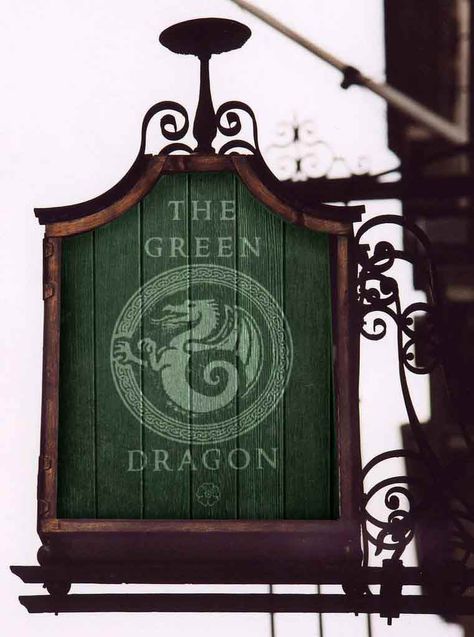 Green Dragon Sign Green Dragon Tavern, Fantasy Tavern Sign, Green Dragon Inn, Apothecary Sign, Antique Trade Sign, Mini Cafeteria, Dungeon Room, Man Cave Room, British Pub