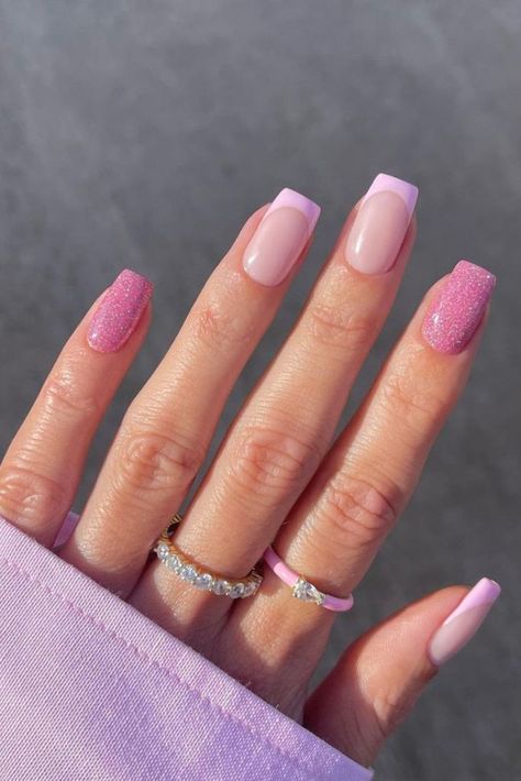 13 Pastel Nail Ideas For Your Next Mani | The Everygirl Sparkly Nails French Tips, Nails 2023 Trends, Short Pink Nails, Light Pink Nails, Pink Manicure, Hot Pink Nails, Dip Nails, Nagel Tips, Pink French