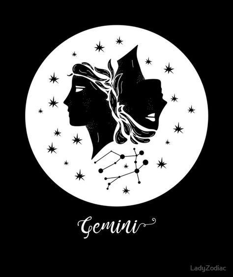 Black background with white graphics. In curvise font reads 'Gemini. Above inside a white circle is a pair of female twins facing opposite directions, one upside down. Below them is the Gemini Zodiac constellation. There are stars all around. Gemini Art Drawing, Gemini Twins Art, Zodiac Aesthetic, Gemini Art, Gemini Sign, Aesthetic Poster, Painting Inspo, Zodiac Constellations, Pencil Art Drawings