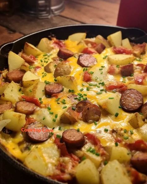 So hearty and delicious! This casserole makes the house smell amazing too! Smoked Sausage And Potato Recipe, Smoked Sausage Casserole, Casserole Kitchen, Smoked Sausage Recipes, Sausage Dishes, Sausage Casserole, Potatoe Casserole Recipes, Beef Casserole Recipes, Comfort Dishes