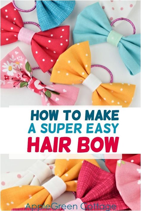 Sew Accessories Diy, Make Your Own Hair Bows, Ponytail Bows Diy, Make Hair Bows Step By Step, Headband With Bow Diy, Free Hair Bow Pattern, Hair Tie Bows Diy, Diy Bows For Hair Clips, Diy Fabric Bows For Hair