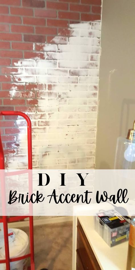 Easy tutorial on creating a faux brick accent wall Faux Brick Accent Wall, Whitewash Brick, Diy Brick Wall, Brick Accent Wall, White Wash Brick, Diy Essentials, Builder Grade, Brick Veneer, Faux Brick