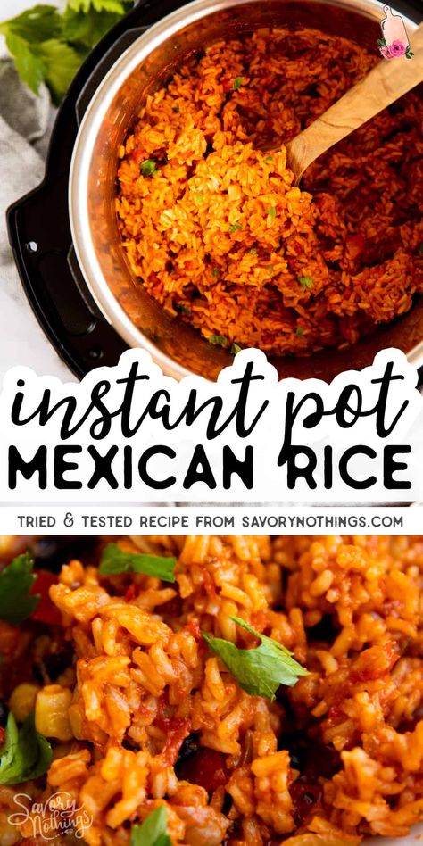 My Instant Pot Mexican Rice recipe is such an easy side dish the whole family will love! Full of flavor and just as good as going out for dinner - perfect for any south of the border themed family meals. Much quicker than the stovetop, too! | #instantpot #instantpotrecipe #instantpotrecipes #sidedish #rice #mexicanfood #mexicanrecipes #restaurantstyle Instant Pot Spanish Rice Recipe, Instant Pot Spanish Rice, Instant Pot Mexican Rice, Mexican Side Dish, Instant Pot Mexican, Mexican Rice Recipe, Mexican Side, Mexican Rice Easy, Spanish Rice Recipe