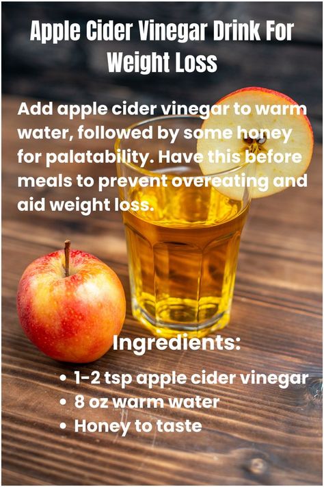 "A glass of apple cider vinegar drink with honey and apple slice garnish, promoting weight loss benefits." How To Use Apple Cider Vinegar For Diet, Vinegar Drinks Apple Cider, How To Drink Apple Cider Vinegar Daily, Apple Cider Vinegar And Honey, Cider Vinegar Drink, Apple Cider Vinegar Capsules, Apple Cider Vinegar Remedies, Homemade Cough Remedies, Vinegar Drink