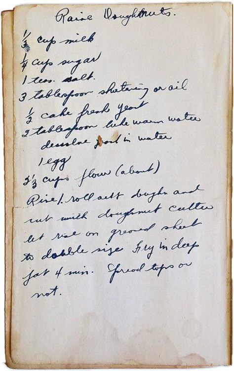 Found this old handwritten doughnut recipe in the back of this 1941 Rumford Complete Cookbook. The whole book tells a story. The Cookbook's Story #vintage #cooking #recipe Maple Syrup Cake, Raised Donuts, Hand Written Recipes, Old Time Recipes, Written Recipes, Donut Recipe, Heirloom Recipes, Handwritten Recipes, Vintage Cooking