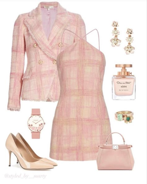 Cute Pink Work Outfits, Pink Feminine Outfits, Pink Inspired Outfits, Pink Girly Dress, Fancy Outfit Ideas, Work Outfits Polyvore, Polyvore Outfits Casual, Preppy Chic Outfits, Pink Dress Outfits