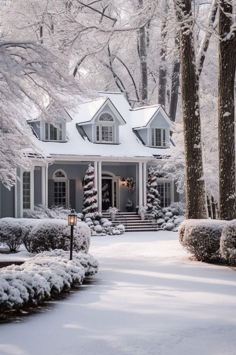 Winter House Exterior, Care Less, Winter Cottage, Blue Cottage, Cosy Winter, Winter Scenery, Winter Pictures, Magical Christmas, Dream House Exterior