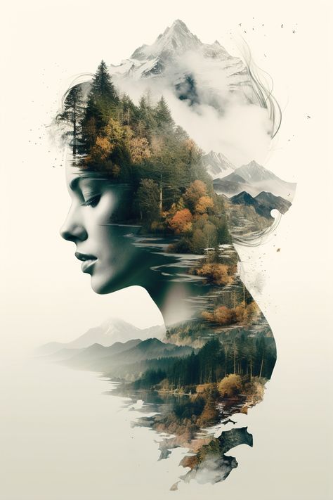 Composite Images Photoshop, Photoshop Composition Ideas, Landscape Portrait Photography, Double Exposure Photoshop, Double Exposure Art, Photoshop Landscape, Aquarium Live Wallpaper, Double Exposure Photo, Double Exposure Portrait