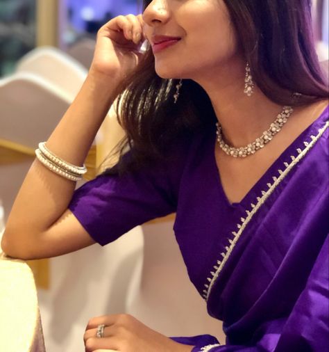 Purple Saree Aesthetic, Grad Saree, Asian Clothes, Lunar Moon, Simple Saree Designs, Purple Saree, Purple Suits, Simple Sarees, Saree Silk