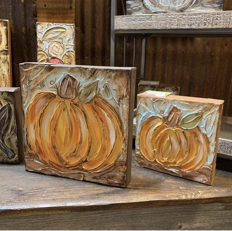 Texture Pumpkin Art, Textured Pumpkin Painting, Fall Textured Art, Fall Decor Painting, Pumpkin Canvas Painting, Spackle Art, Fall Canvas Painting, Pumpkin Canvas, Fall Art Projects