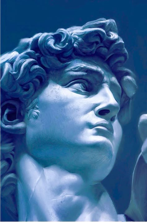 Statue Of David, Love Statue, Blue Aesthetic Dark, Blue Butterfly Wallpaper, Greek Blue, Antique Aesthetic, Greek Statues, Light Blue Aesthetic, Color Vibe