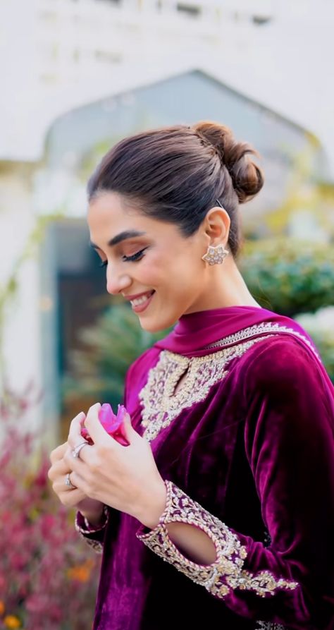 Velvet dress Maya Ali, Afghan Clothes, Cute Attitude Quotes, Wedding Prep, Bridal Outfits, Velvet Dress, Bollywood Actress, Indian Fashion, Actresses