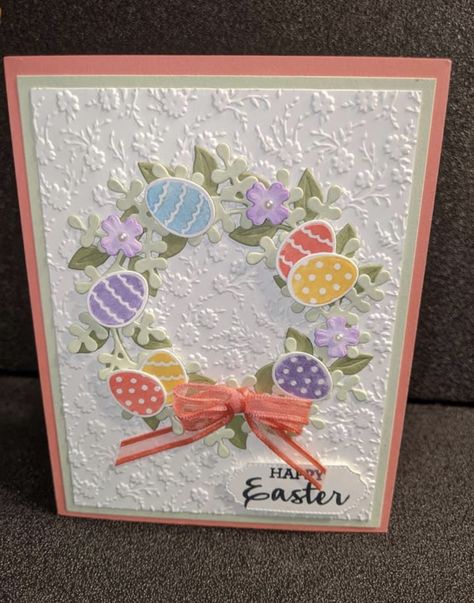 Handmade Spring Cards, Arrange A Wreath Stampin Up Cards, Easter Homemade Cards, Su Easter Cards, Diy Easter Cards Ideas, Stampin Up Easter Cards 2024, Stampin Up Easter Bunny 2023, Handmade Easter Cards Ideas, Happy Easter Cards Handmade